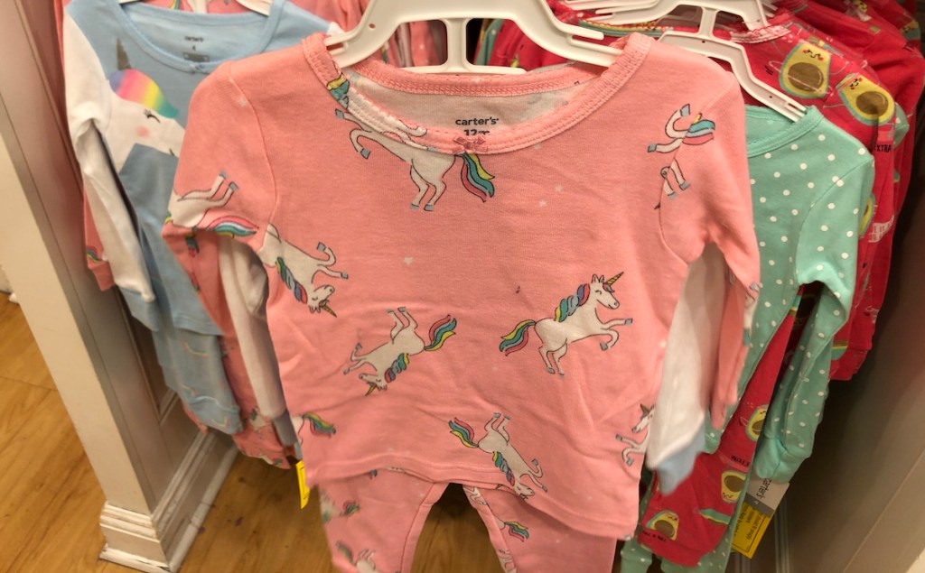 Carter's Unicorn Pajamas on hanger