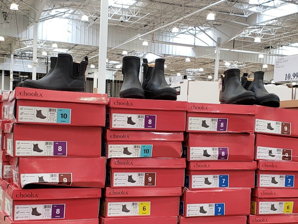 Store display of Women's rain boots Chooka