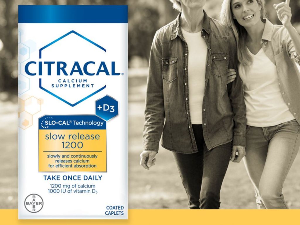 Citracal Slow Release 1200 Mg Calcium Citrate and Calcium Carbonate Blend with women walking in the background