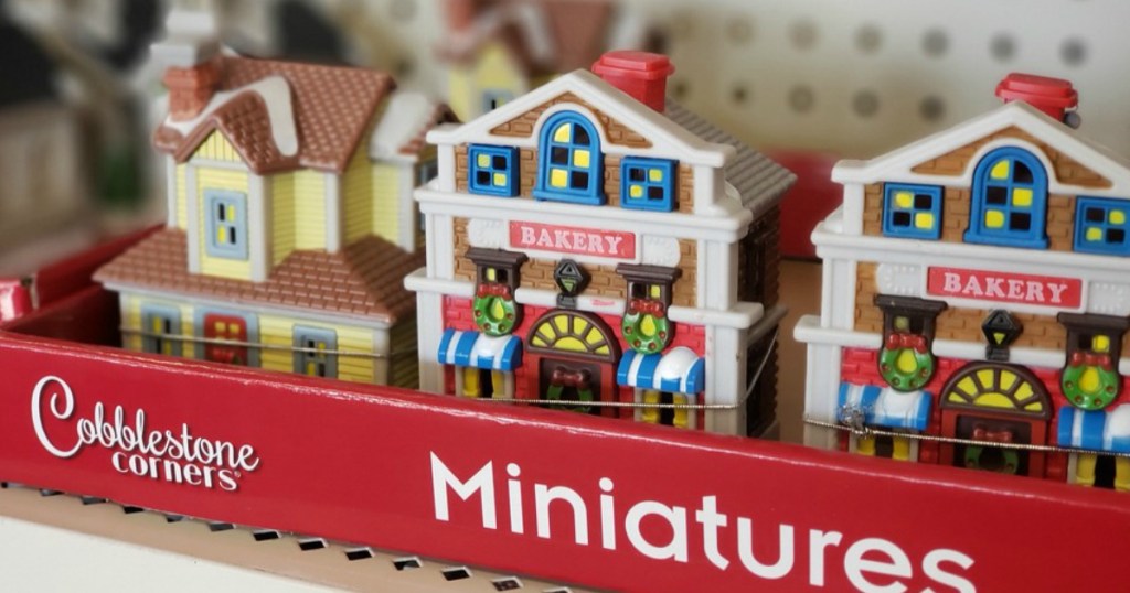 Cobblestone Corners Christmas Village on the shelves at Dollar Tree 
