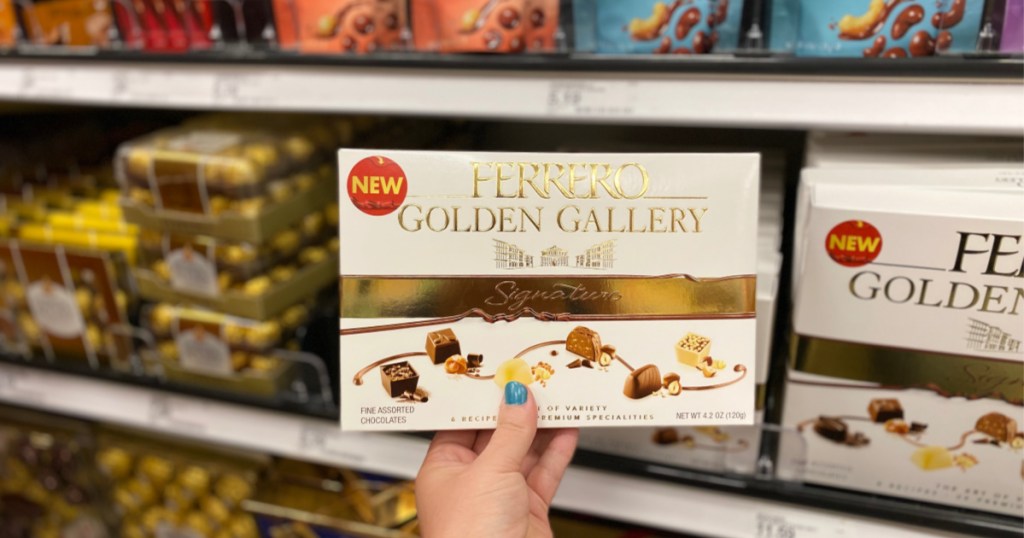 hand holding up box of ferrero golden gallery chocolates