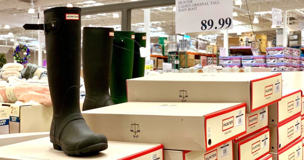 hunter boots on shoe boxes 
