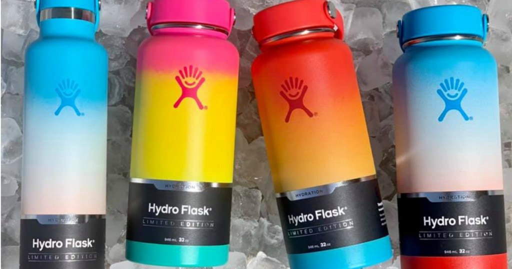 Hydro Flask Shave Ice Bottles on ice cubes