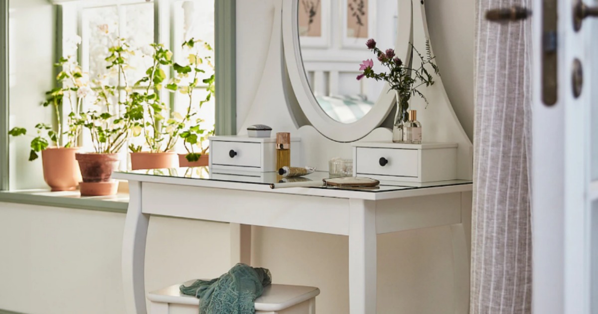 IKEA white vanity table with mirror