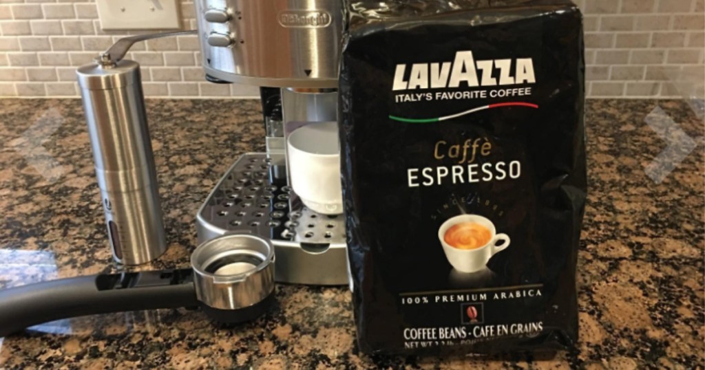 bag of lavazza bagged coffee on kitchen counter