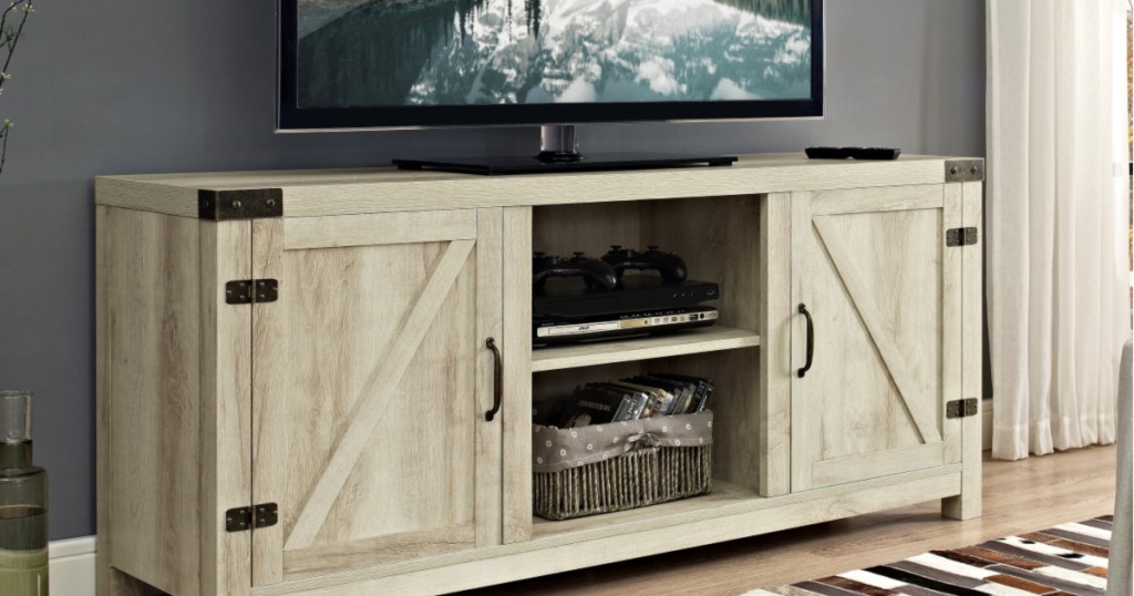 manor park farmhouse tv stand in living room