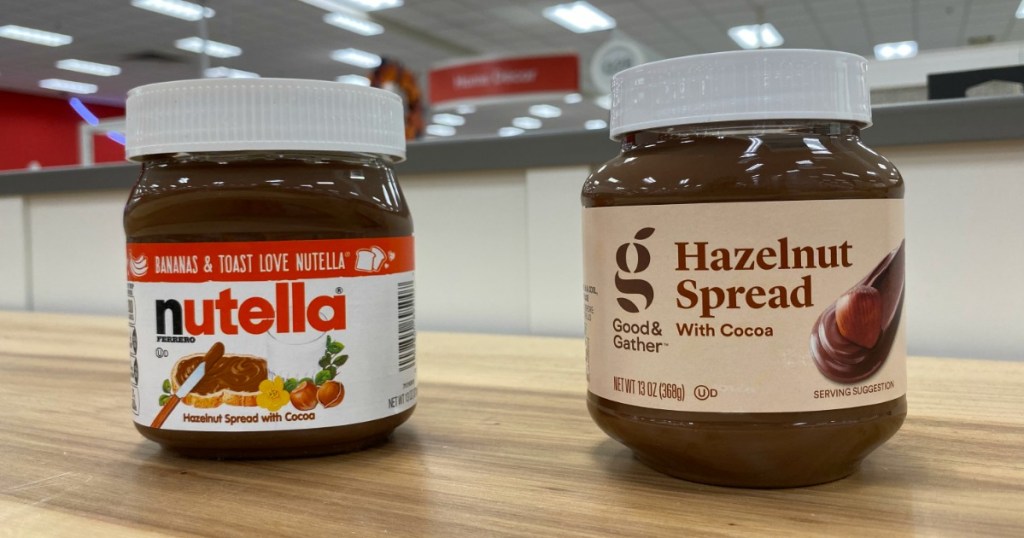 Jars of Nutella and Good & Gather Hazelnut Spread with Cocoa