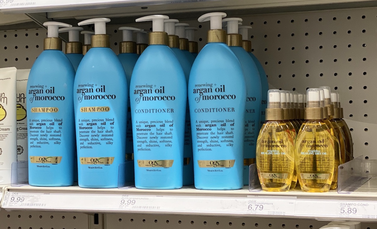 OGX Shampoo and Conditioner on shelf at Target