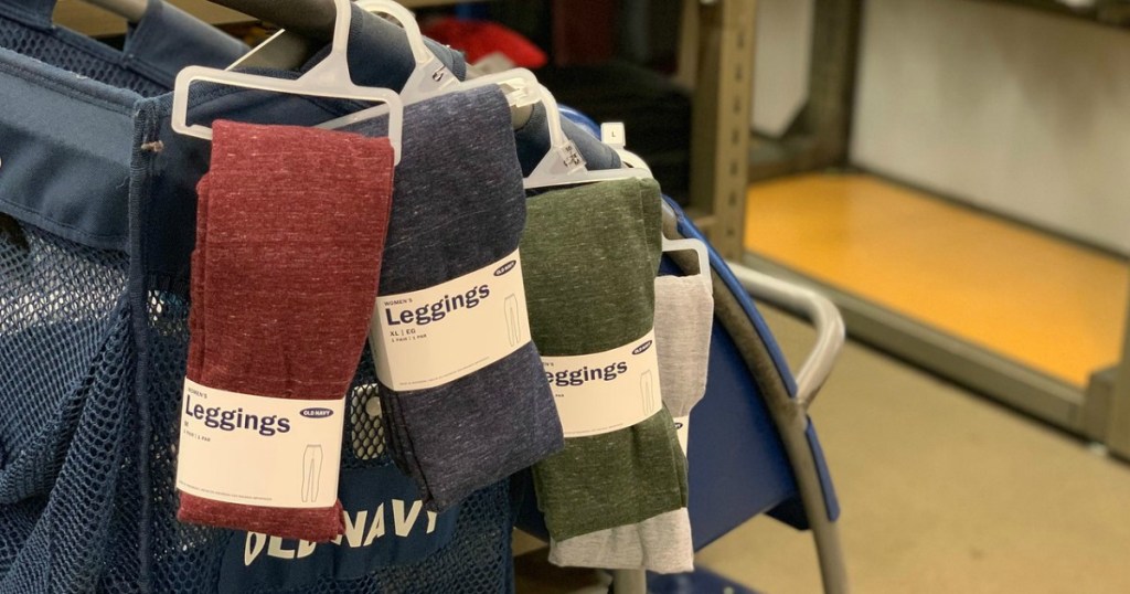 Old Navy Leggings hanging on shopping cart