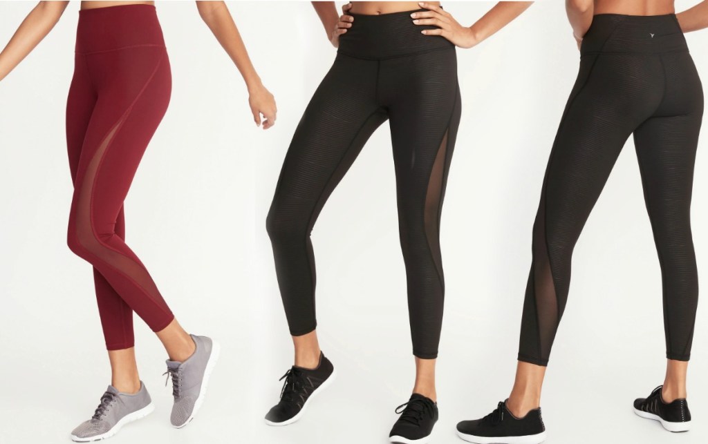 Old Navy Women's Compression Leggings at three angles in two colors