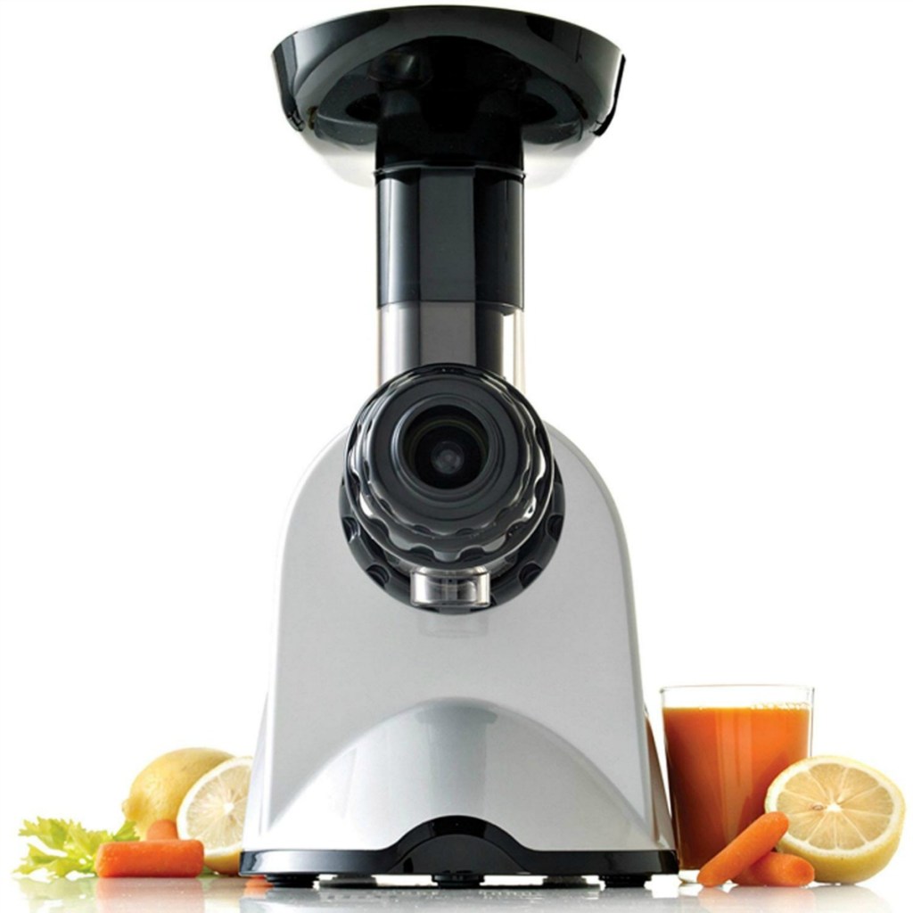Omega juice extractor and nutrition center surrounded by fruit