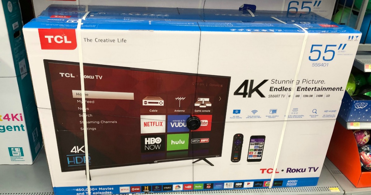 TCL Smart 4K TV in package on display at store