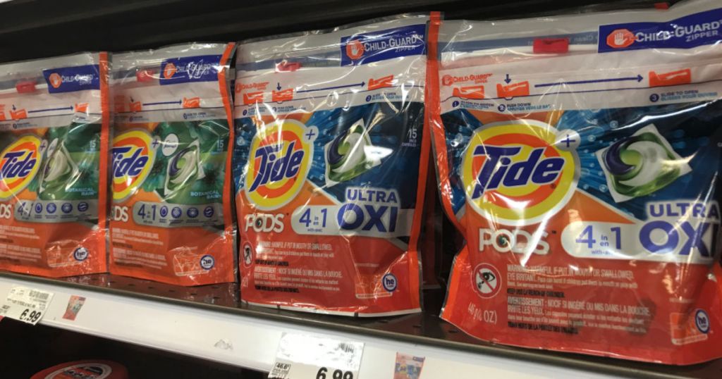 Tide Pods on shelf in Kroger with price