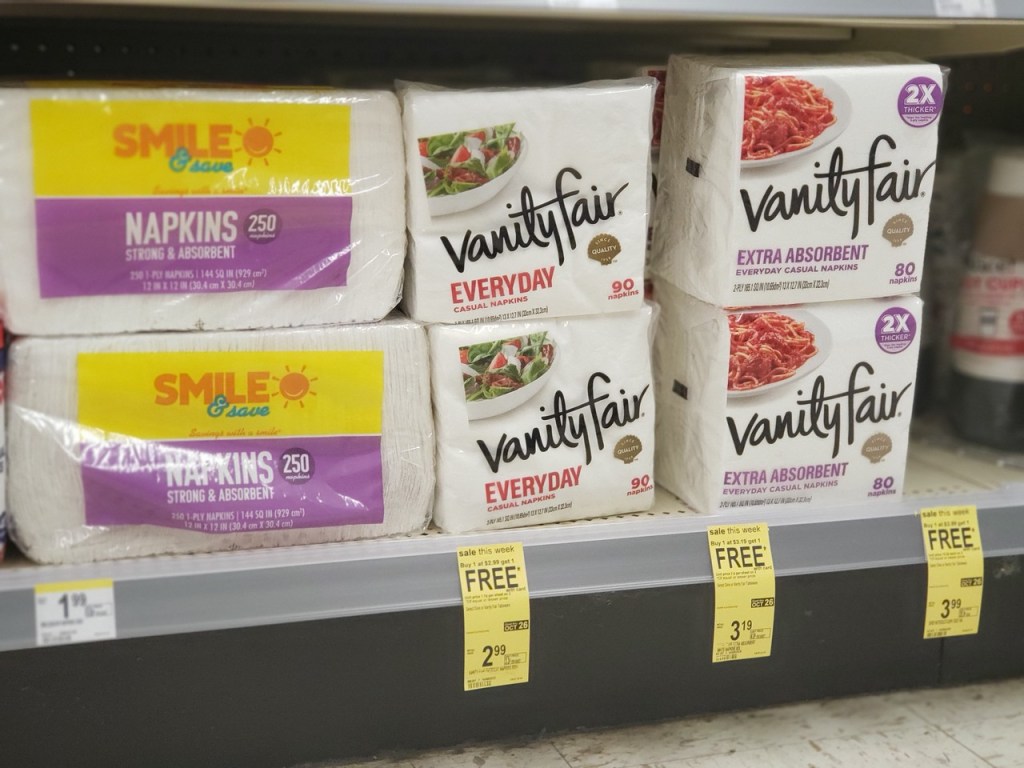 Vanity Fair Napkins on Walgreens shelf