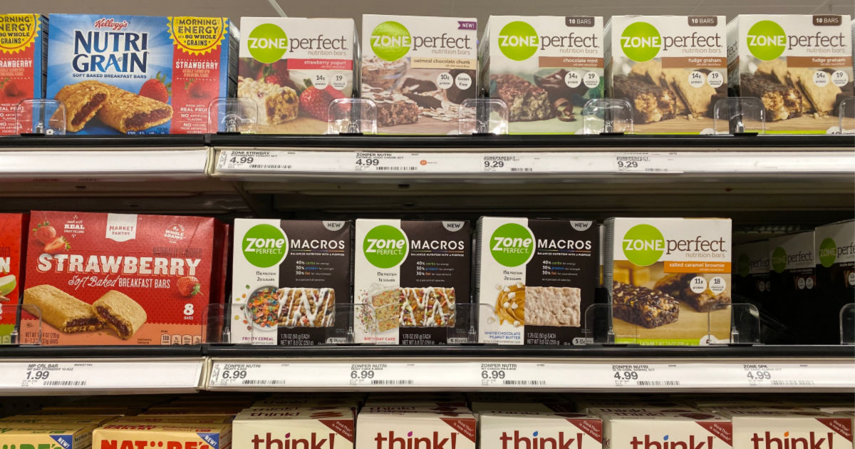 boxes of zoneperfect bars on shelf at target