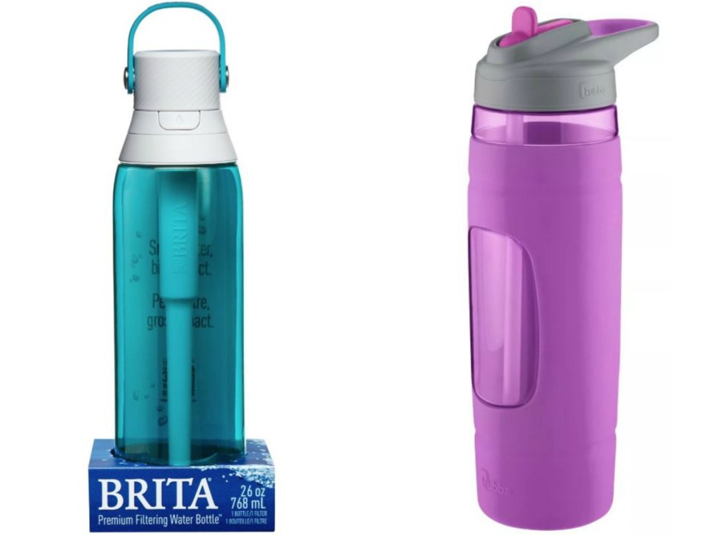 blue and purple water bottle