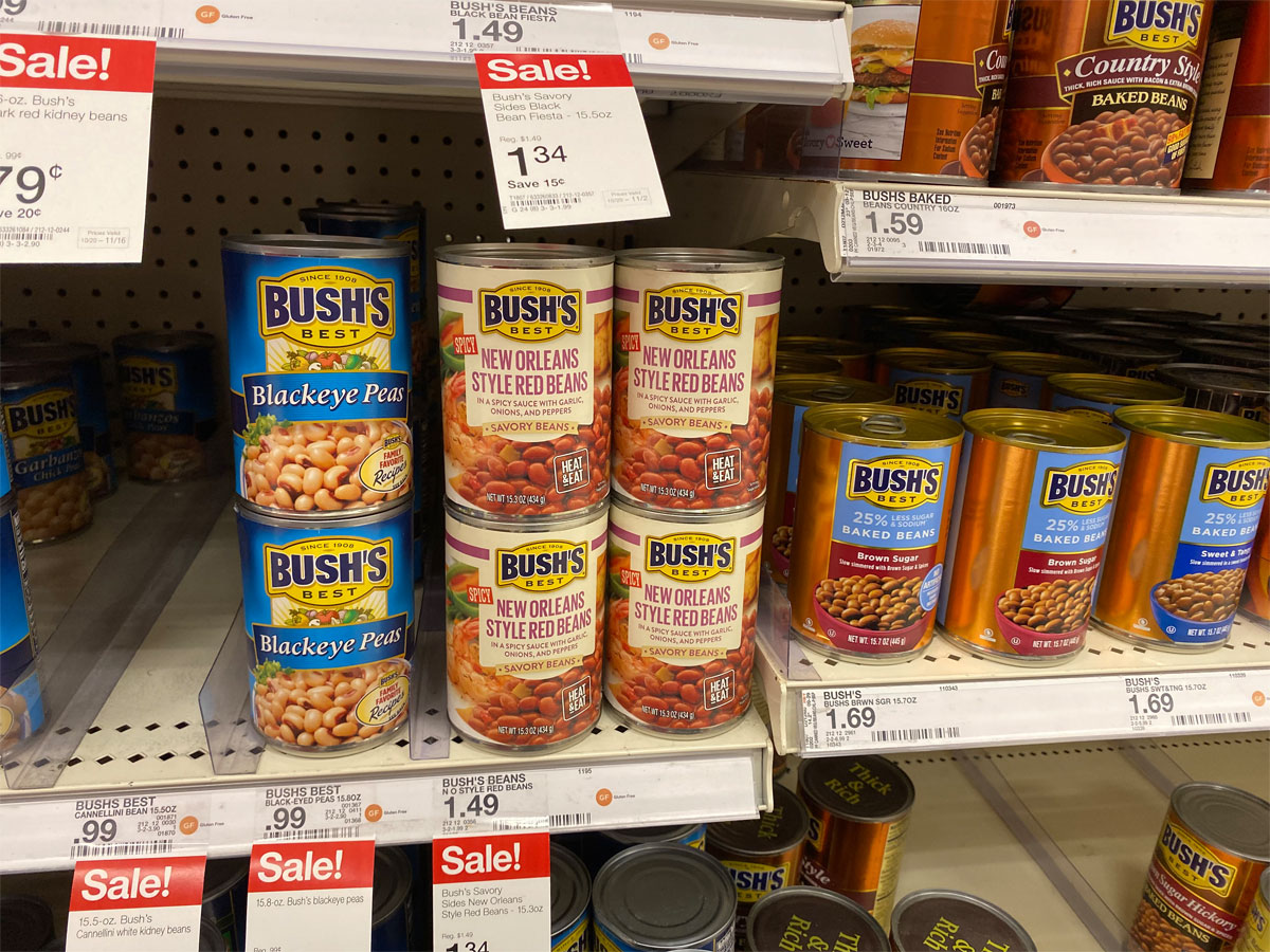 picture of Bush's Best savory beans on shelf at Target