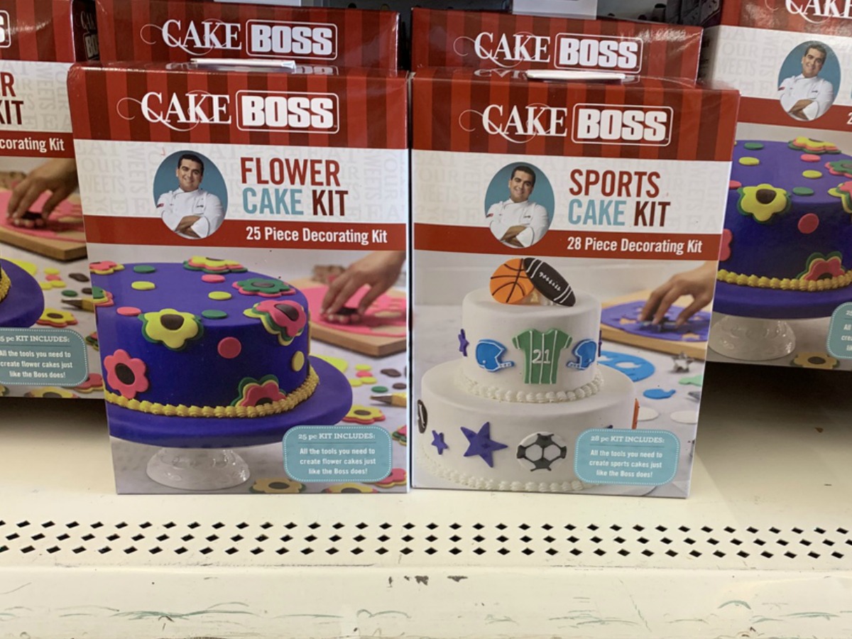 store display with Cake Boss cake decorating kits