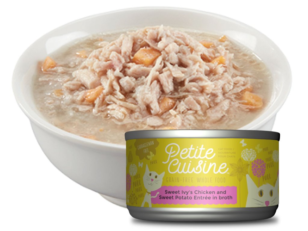 bowl of petite cuisine cat food with a can 