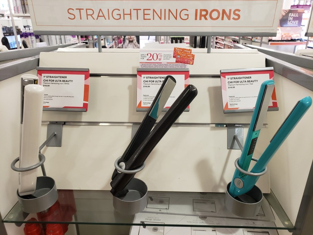 chi flat irons on display in store