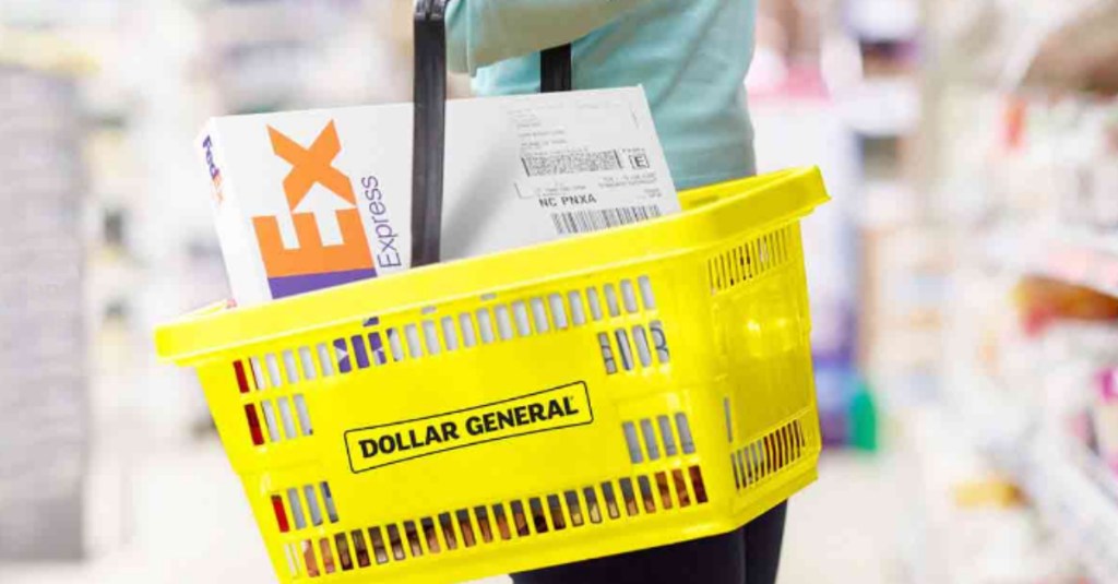 FedEx package in Dollar General basket