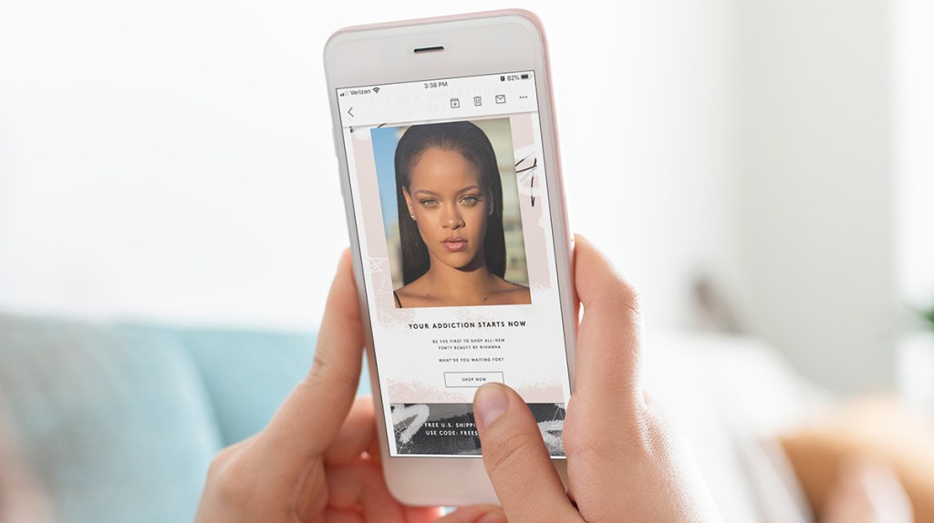 Fenty Beauty email newsletter on smartphone