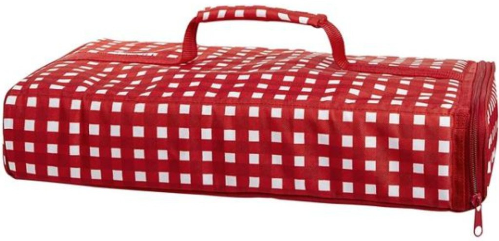 red and white carrier for food