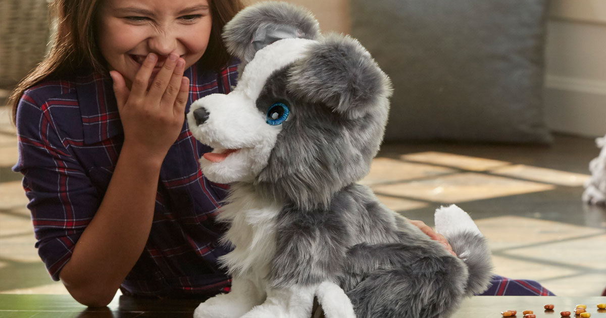 fur real ricky the pet toy girl laughing
