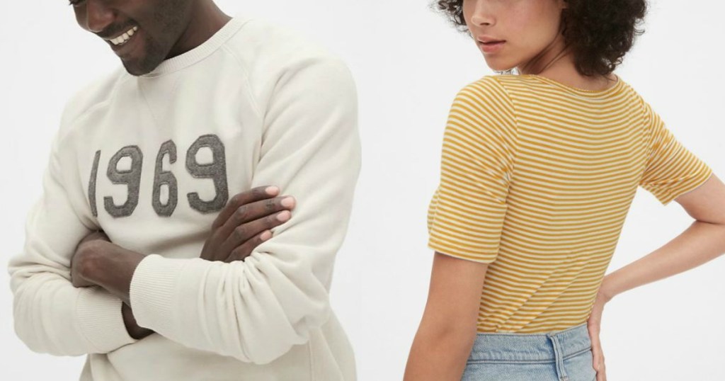 man in sweatshirt and woman in yellow shirt