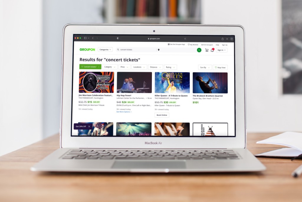 groupon website searching for concert tickets on macbook air