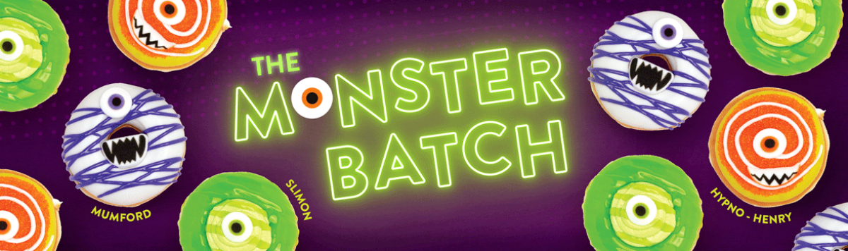 Monster Batch neon sign and donuts