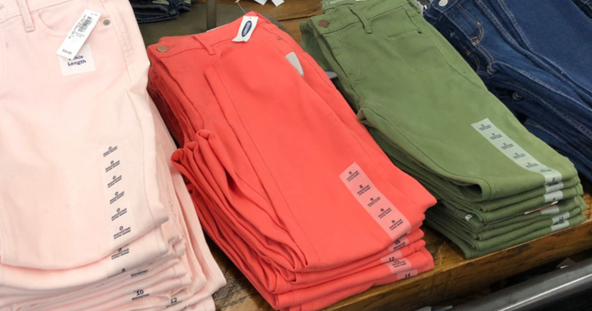 color pants on display in store