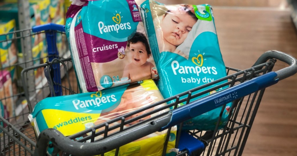 Pampers diapers in Walmart cart