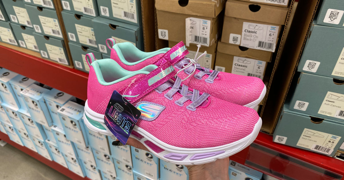 sam's club sketchers litebeam shoes pink hand holding