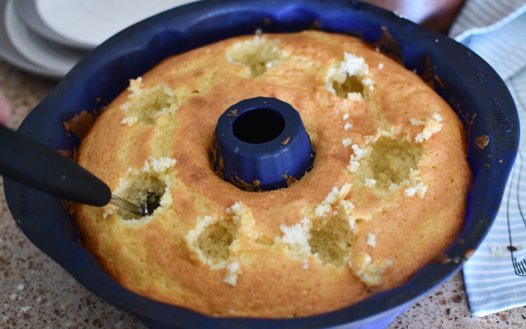 poking holes in cake