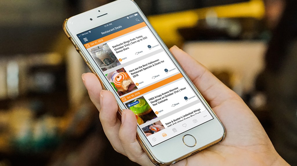 Restaurant deals feed on Hip2Save app