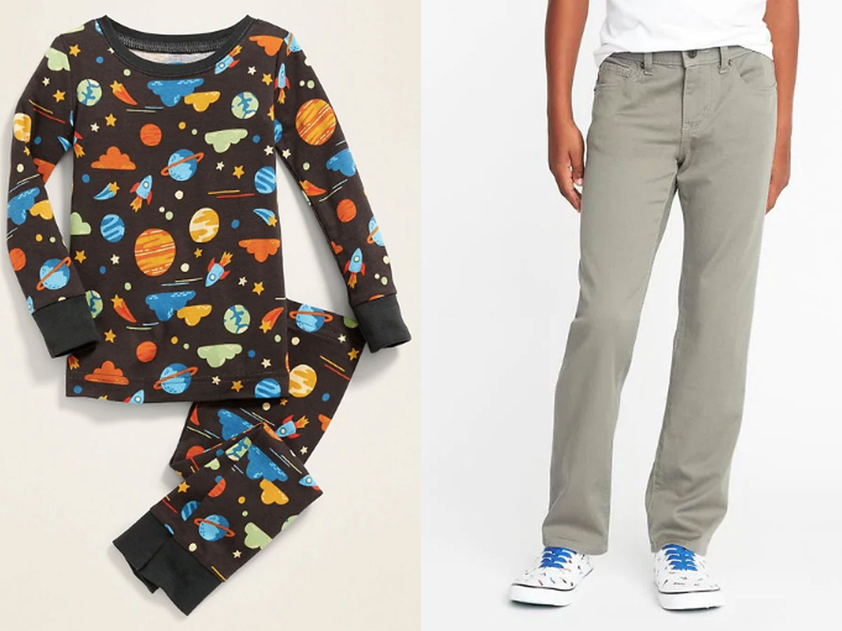 boys space PJs and grey jeans