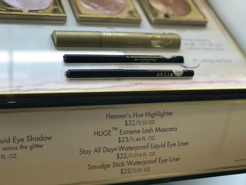 store display with eye liner