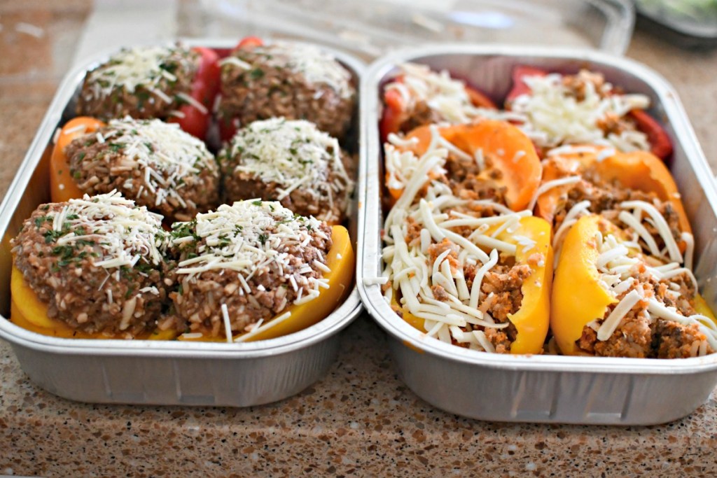 stuffed bell peppers before going into oven 