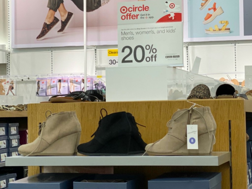 women's display of booties in store