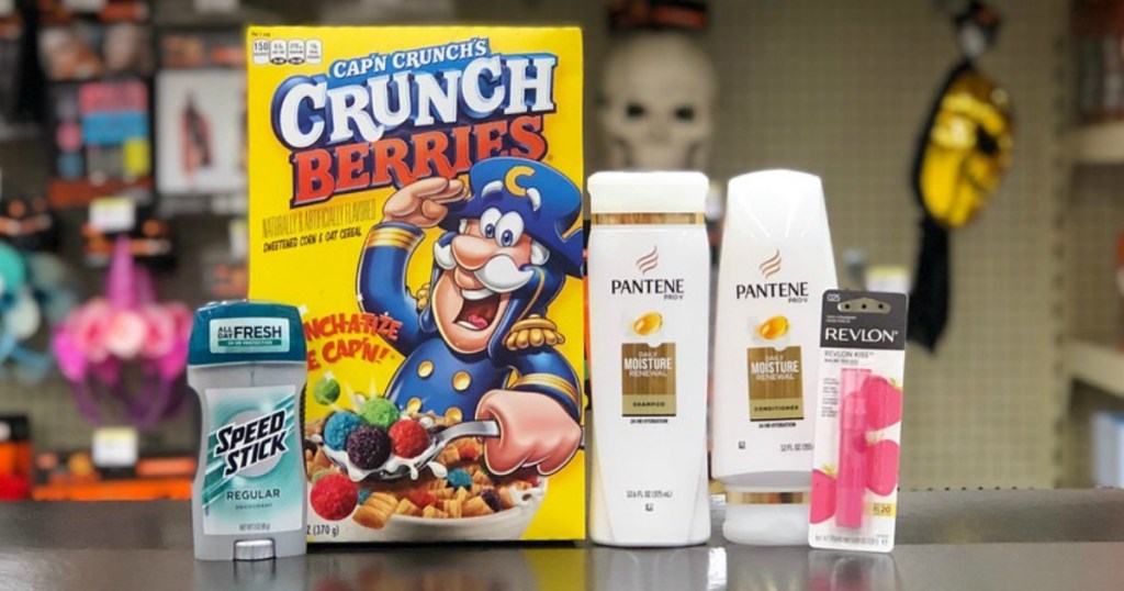 speed stick, cap'n crunch, pantene and revlon kiss balm at walgreens