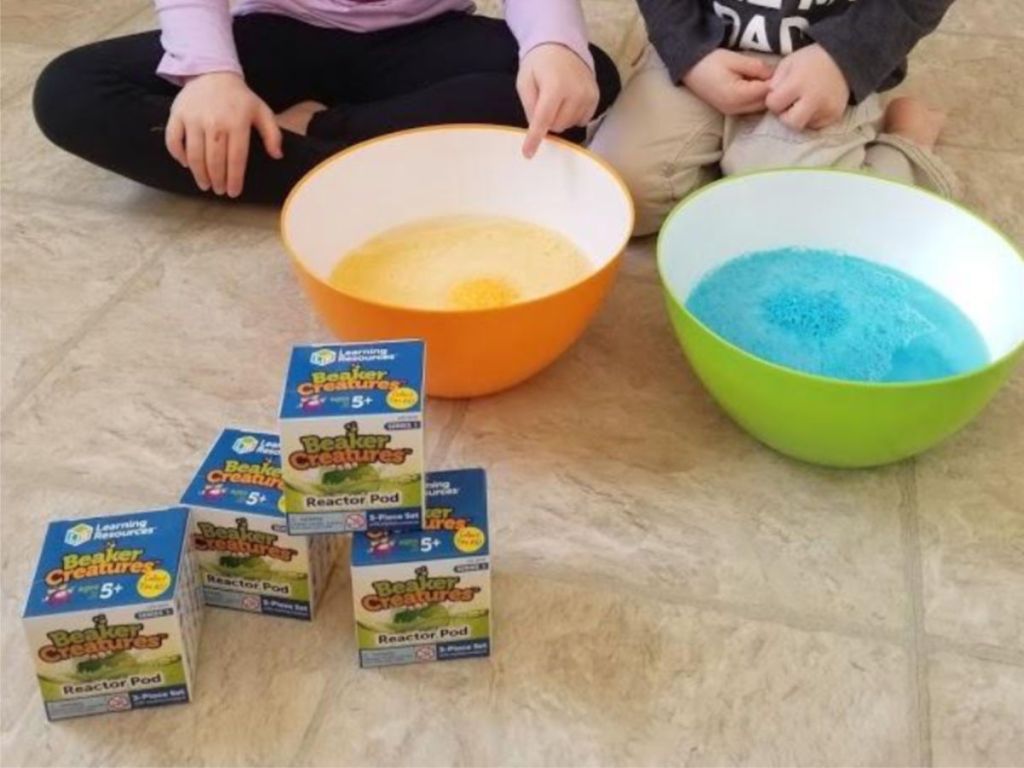 Beaker Creatures in green and orange bowl on floor