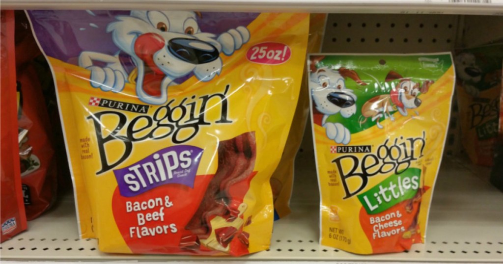 two bags of beggin strips dog treats