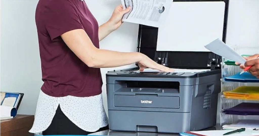 woman using Brother wireless printer