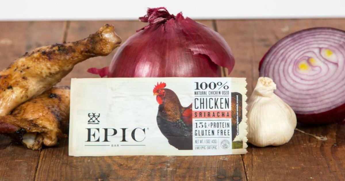 Epic Bar Chicken Sriracha with chicken and onions by it