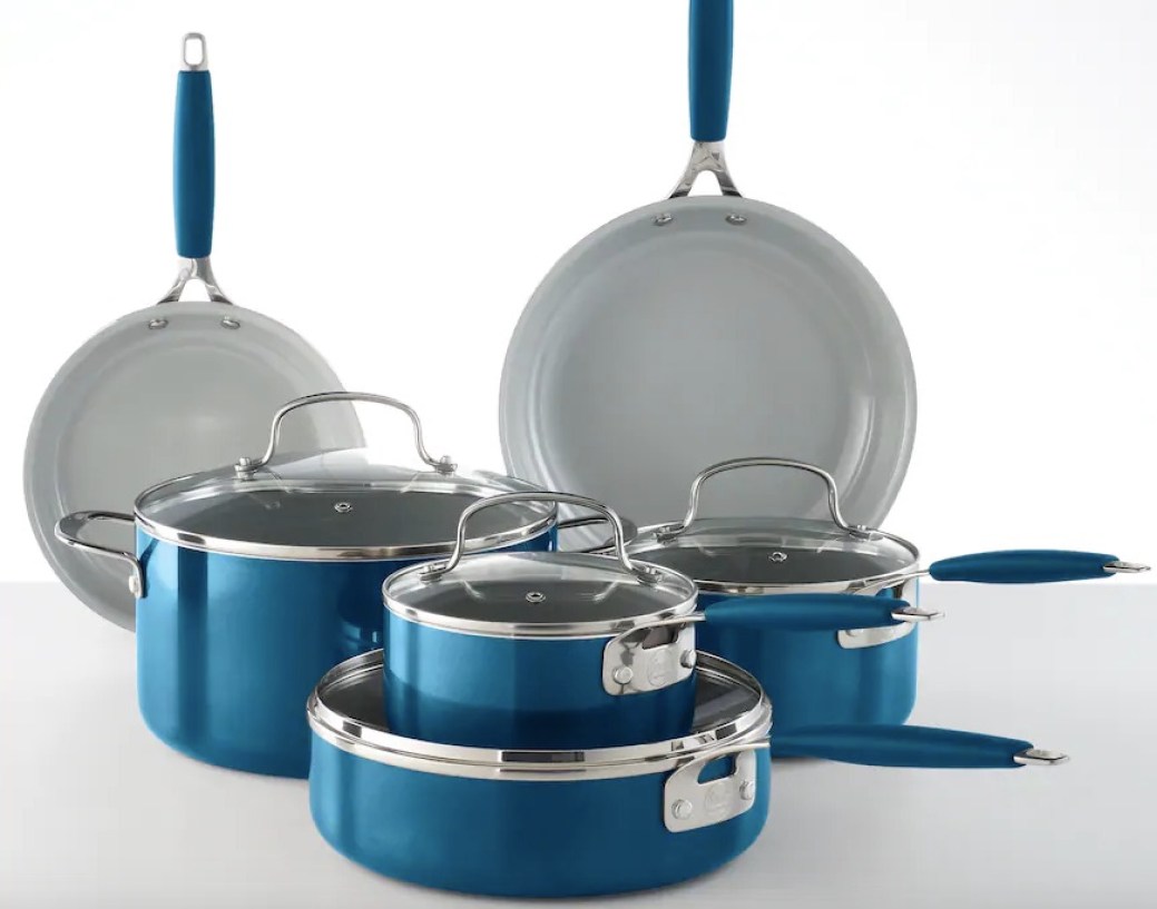 Food Network 10-Piece Ceramic Cookware Set in blue