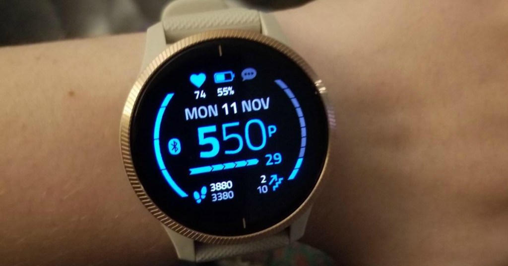 Person wearing Garmin Venu GPS Smartwatch