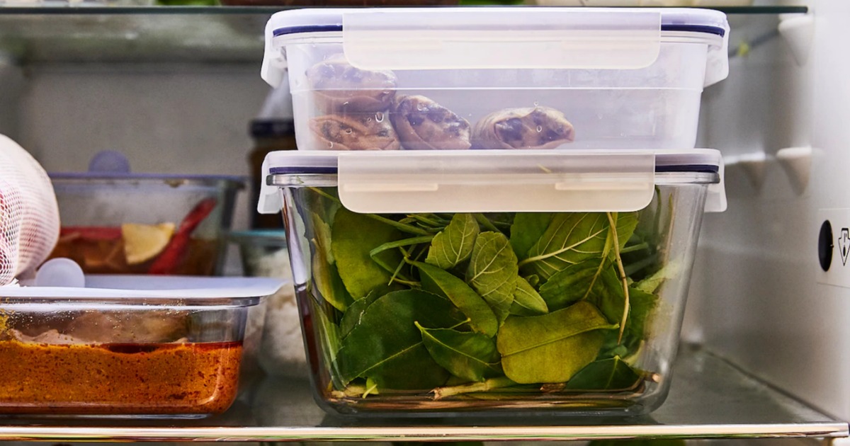 IKEA glass containers with veggies in fridge