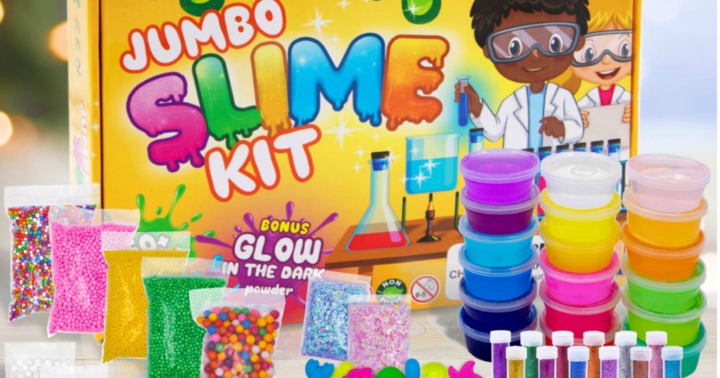 DIY Jumbo Slime Kit with accessories on table