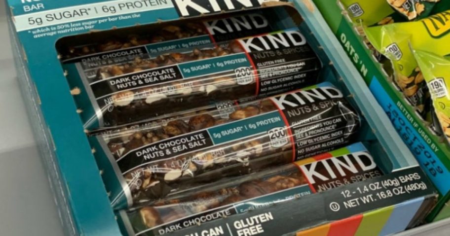 box of KIND Bars in Dark Chocolate Nuts & Sea Salt